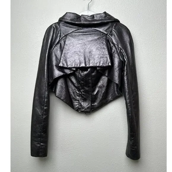 Gareth Pugh gunmetal calf leather cropped jacket women’s 10 draped zip - Picture 8 of 16